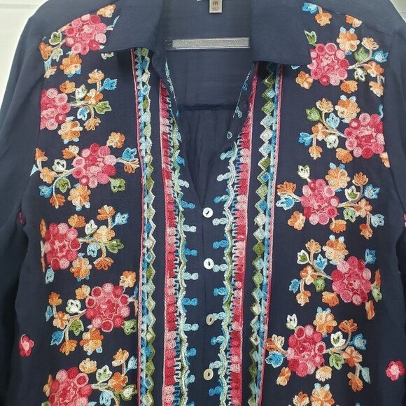 Fig & Flower Emboidered Floral Shirt Waist Tie Boho Sheer Womens Size Medium - Picture 4 of 11